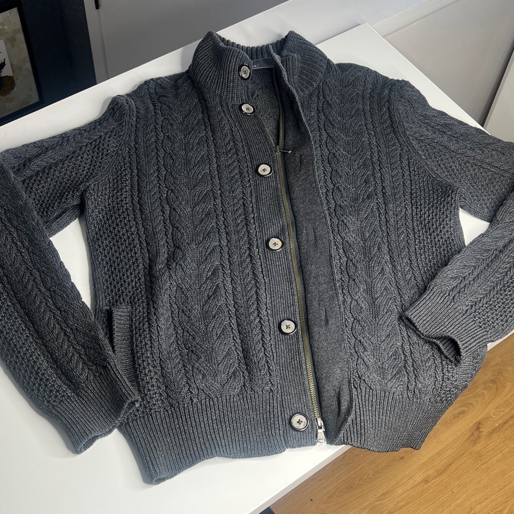 Vince Men’s XL TG Double Zip Button Side Pockets Column Collar Cardigan Sweater